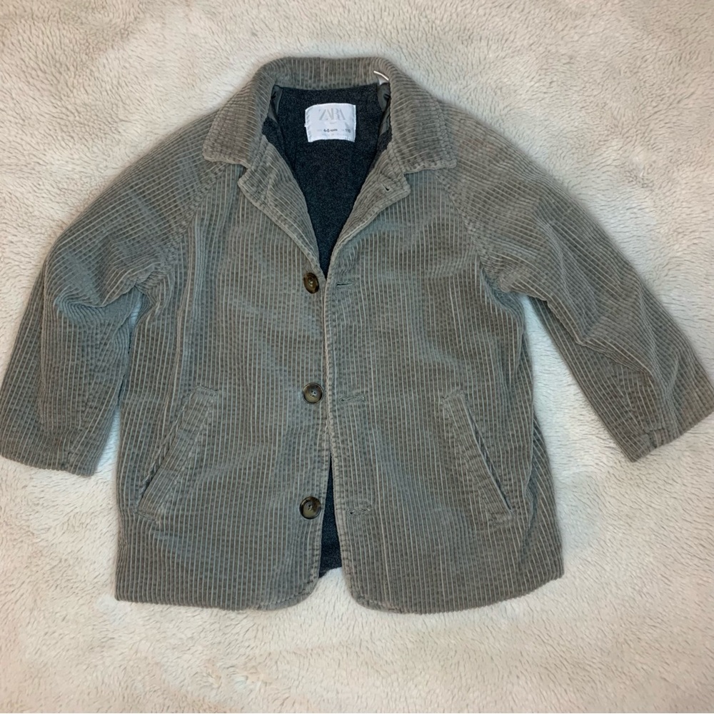 Zara Kids Corduroy‎ Fleece Jacket Gray Green Size 4-5 Years